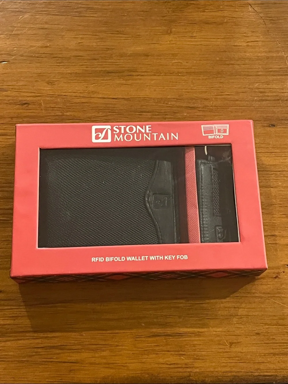 Stone Mountain Leather Canvas RFID Blocking Bi Fold Wallet and Key Fob Chain
